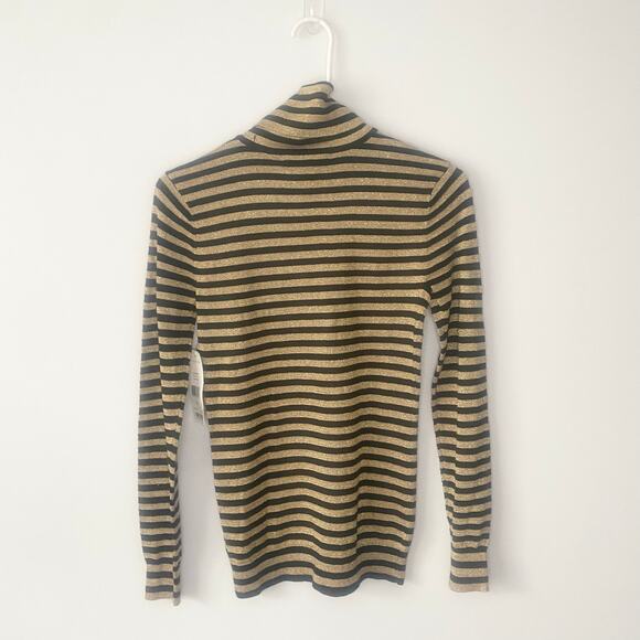 NWT Lauren Ralph Lauren Black and Gold Striped‎ Long Sleeve Turtleneck X-Small - Picture 5 of 6